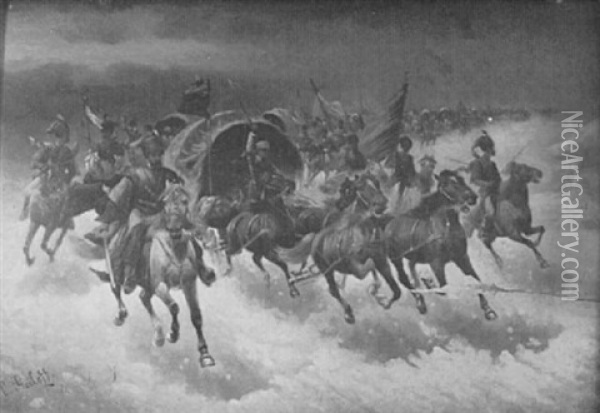 Troops On Horseback Oil Painting - Adolf (Constantin) Baumgartner-Stoiloff