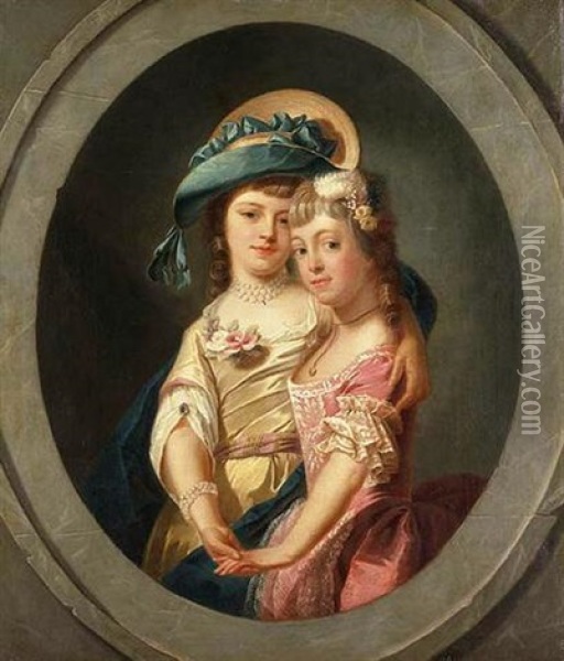 Portrait Of Miss Lucy And Miss Frances Carpenter Oil Painting - Pierre Joseph Lion
