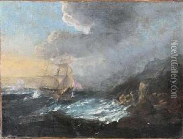 A Dutch Ship In A Breeze Off A Rockycoastline Oil Painting - Bartolomeo Pedon