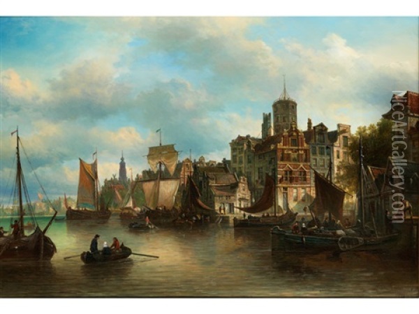 Hafenansicht Der Gebaude Am Westerdok In Amsterdam Oil Painting - Elias Pieter van Bommel