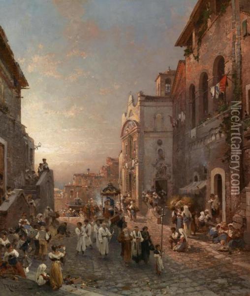 Procession In Naples Oil Painting - Franz Richard Unterberger