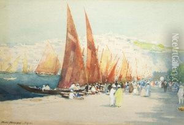 Northafrican Harbour Scene Oil Painting - Hans Nicolaj Hansen