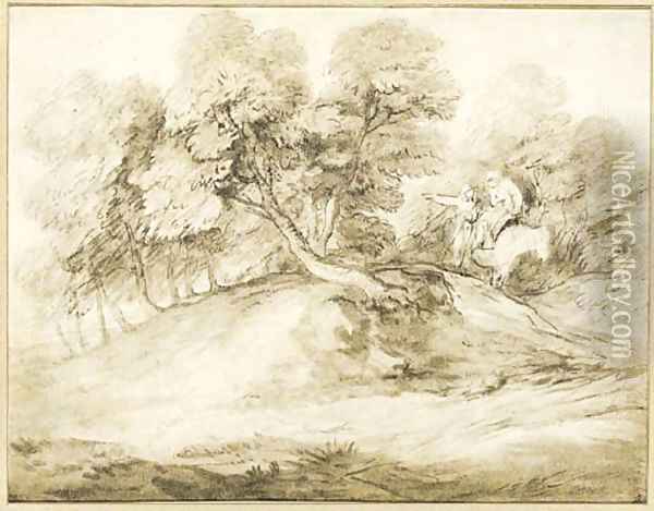 Travellers on a track in a landscape Oil Painting - Thomas Gainsborough