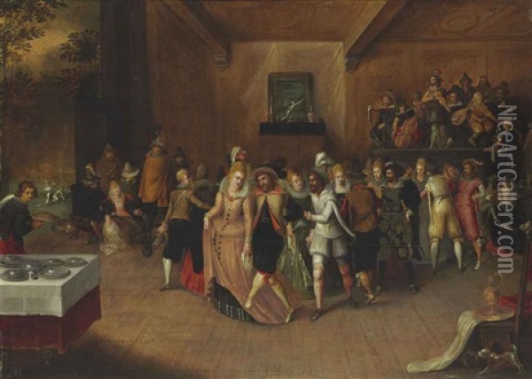 Dancers And Musicians In An Interior Oil Painting - Hieronymus Francken the Younger