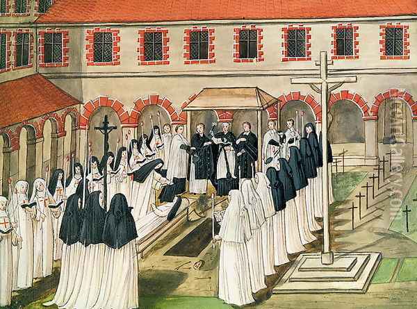 The Burial of a Nun, from 'l'Abbaye de Port-Royal', c.1710 Oil Painting - Cochin, Louise Madelaine