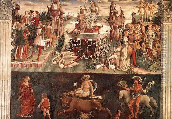 Allegory of April- Triumph of Venus (detail 1) 1476-84 Oil Painting - Francesco Del Cossa
