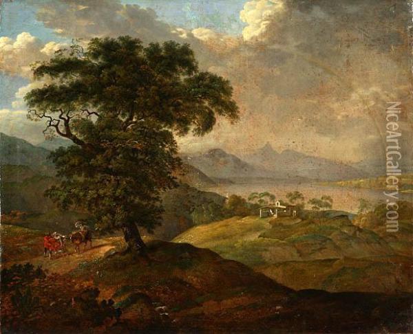 Pejzaz Gorski Z Podroznymi, 1819 R. Oil Painting - Johann Adam Ackermann