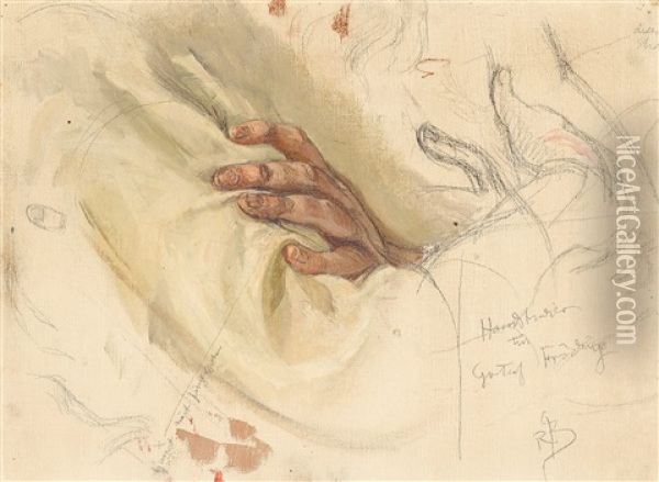 Handstudier Till Gustaf Froding (study) Oil Painting - Richard (Sven R.) Bergh