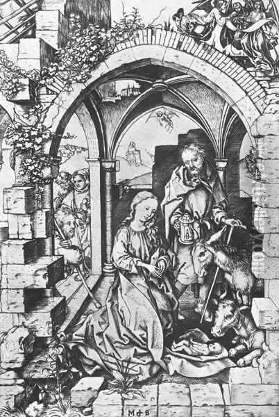 The Nativity c. 1470 Oil Painting - Martin Schongauer