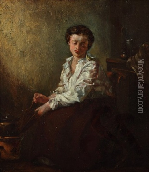 Jeune Fille Au Soufflet Oil Painting - Abraham Constantin