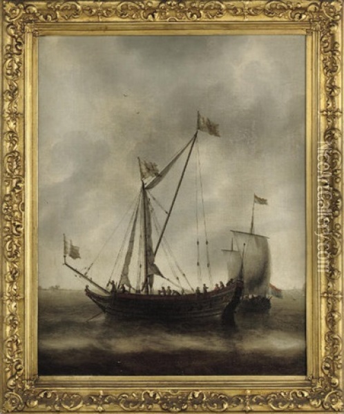 A Dutch Admiralty Yacht Moored In A Calm Oil Painting - Ludolf Backhuysen the Elder