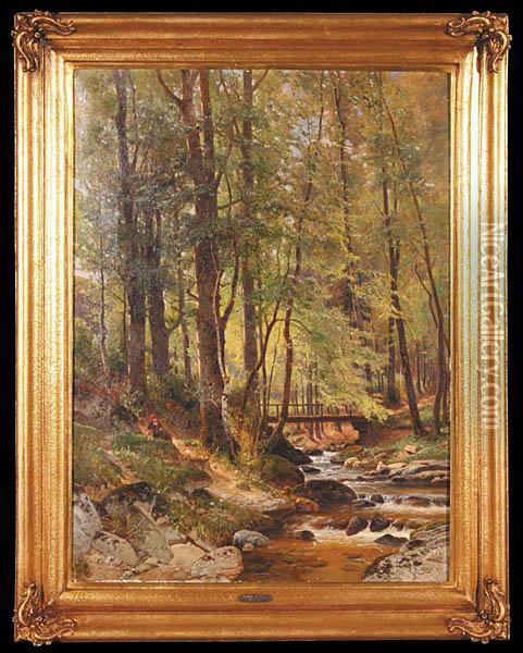 Kladka Nad Strumieniem, 1889 R. Oil Painting - Paul Koken