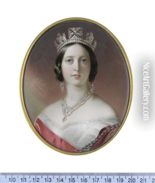 Queen Victoria (1819-1901), Queen Of The United Kingdom Of Great Britain And Ireland (1837-1901), Empress Of India (1876-1901), Wearing White... Oil Painting - John Haslem