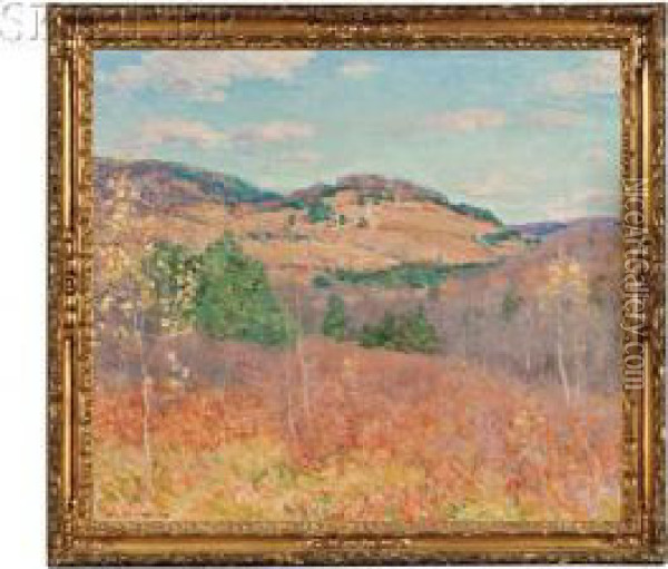 Purple And Gold 
/ A Vermont Landscape Oil Painting - Willard Leroy Metcalf