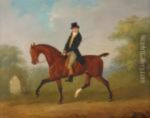 A Bay Hunter With His Gentleman Rider, In A Landscape Oil Painting - John Nost Sartorius