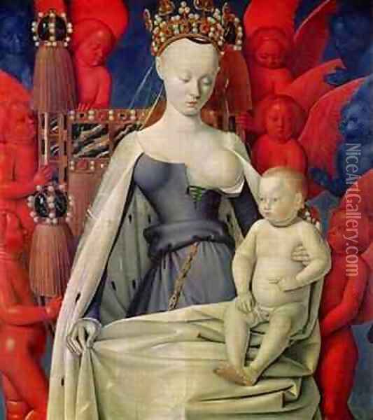 Virgin and Child Surrounded by Angels Oil Painting - Jean Fouquet