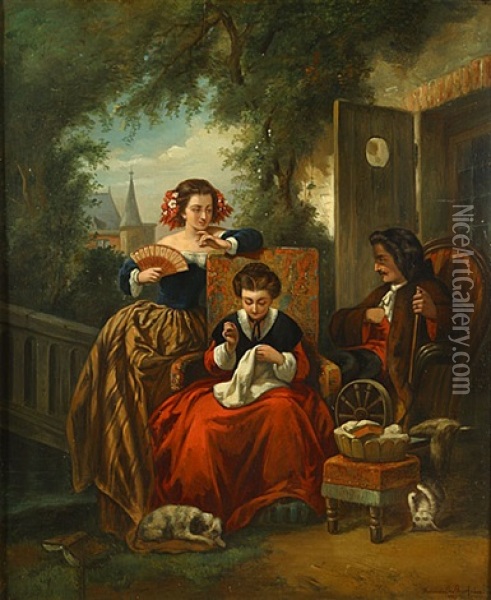 Elegant Gezelschap (compagnie Elegante) Oil Painting - Ferdinand de Braekeleer the Elder