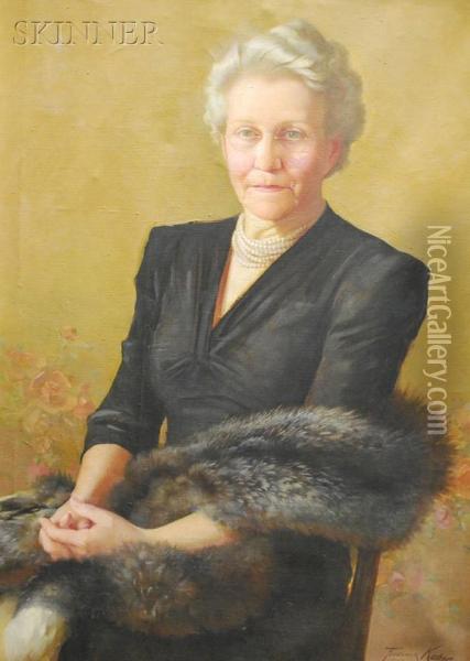 Portrait Ofa Woman In Fur Oil Painting - Frederick George Jackson