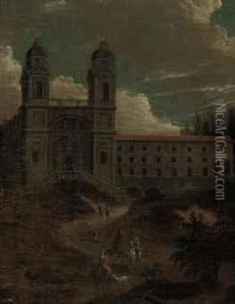 The Church Of Santa Trinita Dei Monti, Rome Oil Painting - Hendrik Frans Van Lint