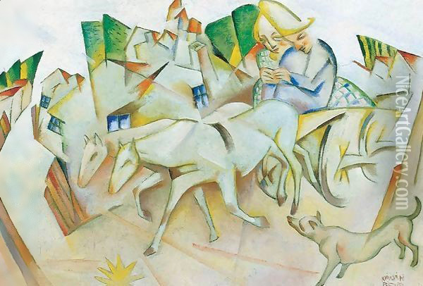 Selling the Horse 1927 Oil Painting - Aurel Bernath