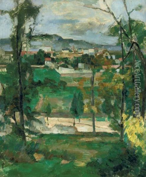 Village Derriere Les Arbres, Ile De France Oil Painting - Paul Cezanne