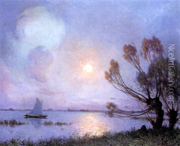 Paysage De Briere Au Clair De Lune Oil Painting - Ferdinand du Puigaudeau