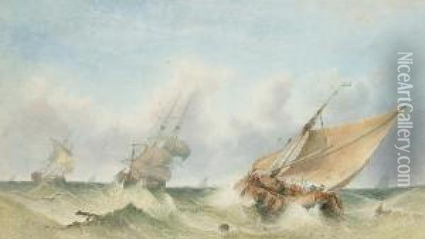 Shipping Boats In A Swell Oil Painting - Sidney Edward Paget