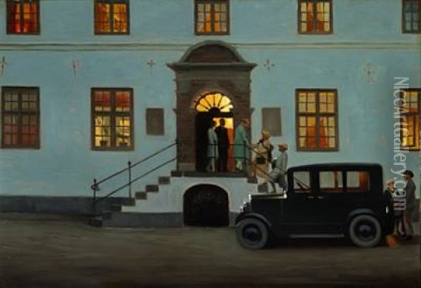 The Guests Are Arriving At Engelholm Manor House Oil Painting - Harald Slott-Moller