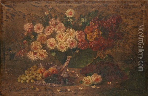 Composition Aux Fleurs Et Fruits Oil Painting - Max Carlier