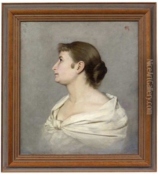Portrait Der Ehefrau Elisa Rudisuhli, Geb. Jager, Im Profil Nach Links Oil Painting - Traugott Hermann Ruedisuehli