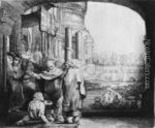 Peter And John Healing The Cripple At The Gate Of The Temple (b.,holl. 94; H. 301) Oil Painting - Rembrandt Van Rijn