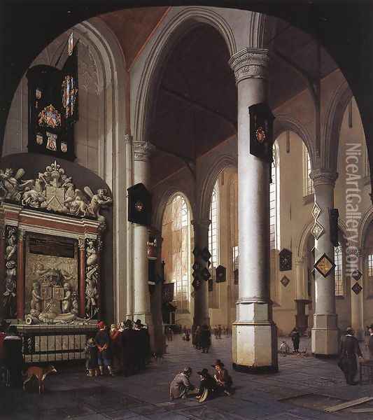 The Old Church at Delft with the Tomb of Admiral Tromp 1658 Oil Painting - Hendrick Van Vliet
