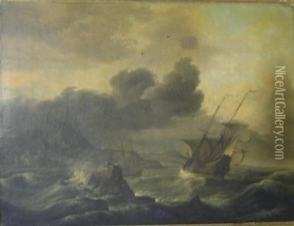 Navire En Mer Oil Painting - Johann Jakob Ulrich