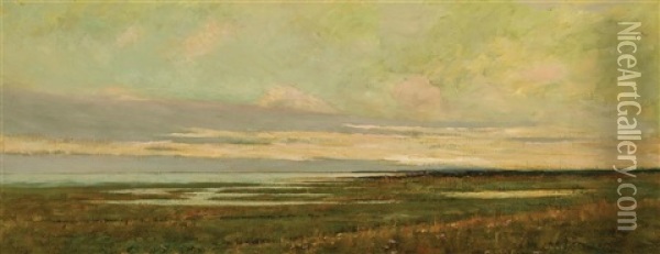 Sunset On The Marshes - Cape Cod Oil Painting - Arthur Hoeber
