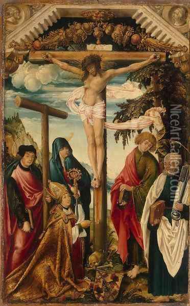 Crucifixion with Saints and Donor Oil Painting - Hans Wertinger