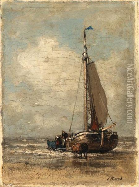A Ship Entering Shore Oil Painting - Jacob Henricus Maris