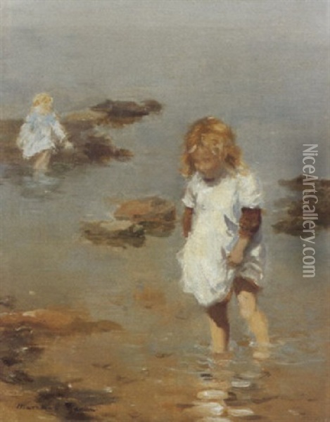 Wading Oil Painting - William Marshall Brown