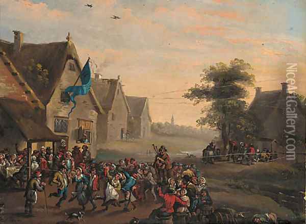 A village festival by a tavern Oil Painting - Dutch School