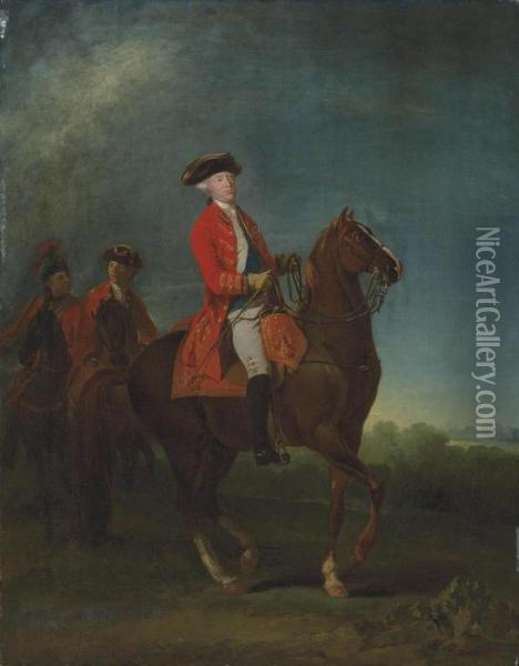 Equestrian Portrait Of A Gentleman Traditionally Identified As King George Iii Oil Painting - Martin Ferdinand Quadal
