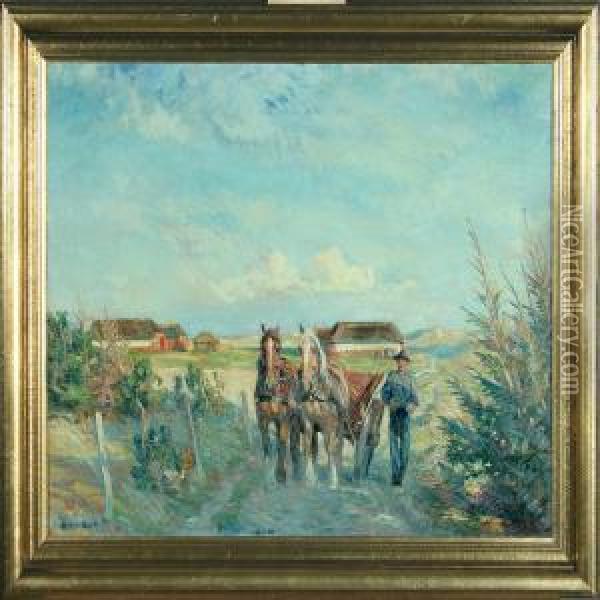 Landscape With Horsedrown Cart Oil Painting - Borge C. Nyrop