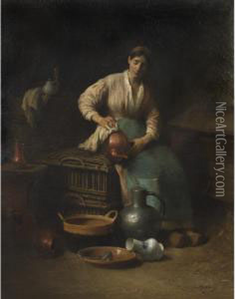 Old Pewter And Copper Oil Painting - Louis Mettling