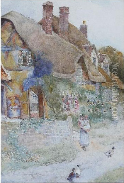 Old Cottages, Welford, Nr Warwick Oil Painting - David Woodlock