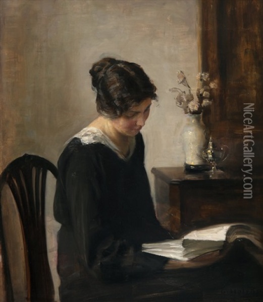 Lady In Black Oil Painting - Carl Vilhelm Holsoe