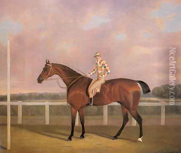 Memnon, a Chestnut Racehorse, with Jockey up Oil Painting - Clifton Tomson