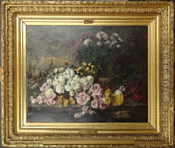Chrysanthemes Oil Painting - Pierre-Joseph Mousset