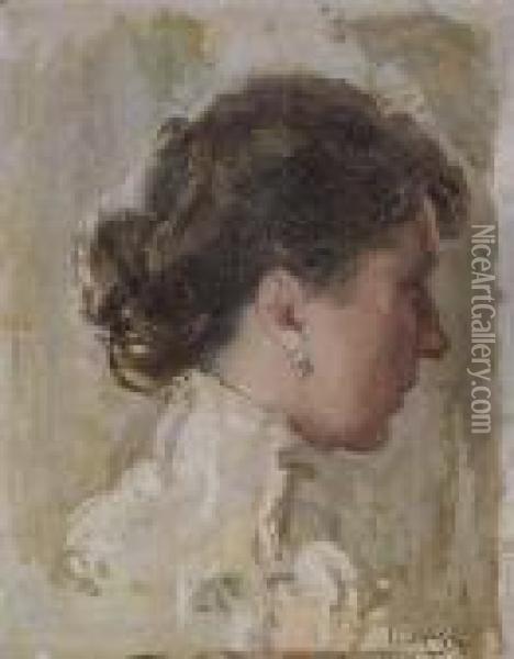 Retrato De Mujer De Perfil Oil Painting - Cecilio Pla Y Gallardo
