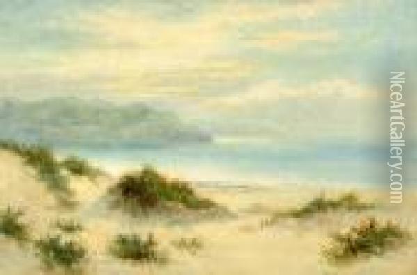 A Coastal Scene, With Sand Dunes In The Foreground Oil Painting - William Langley