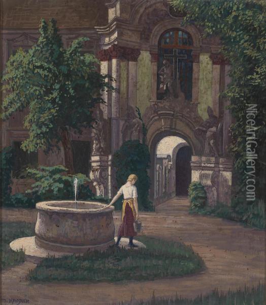 Entrance To The Church In Durnstein Oil Painting - Max Kahrer