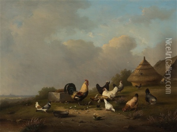 Flock Of Hens Oil Painting - Franz van Severdonck