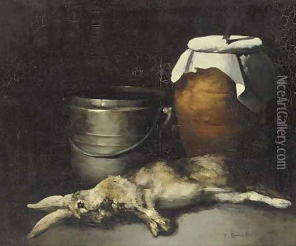 Nature morte au lapin Oil Painting - Theodule Augustine Ribot